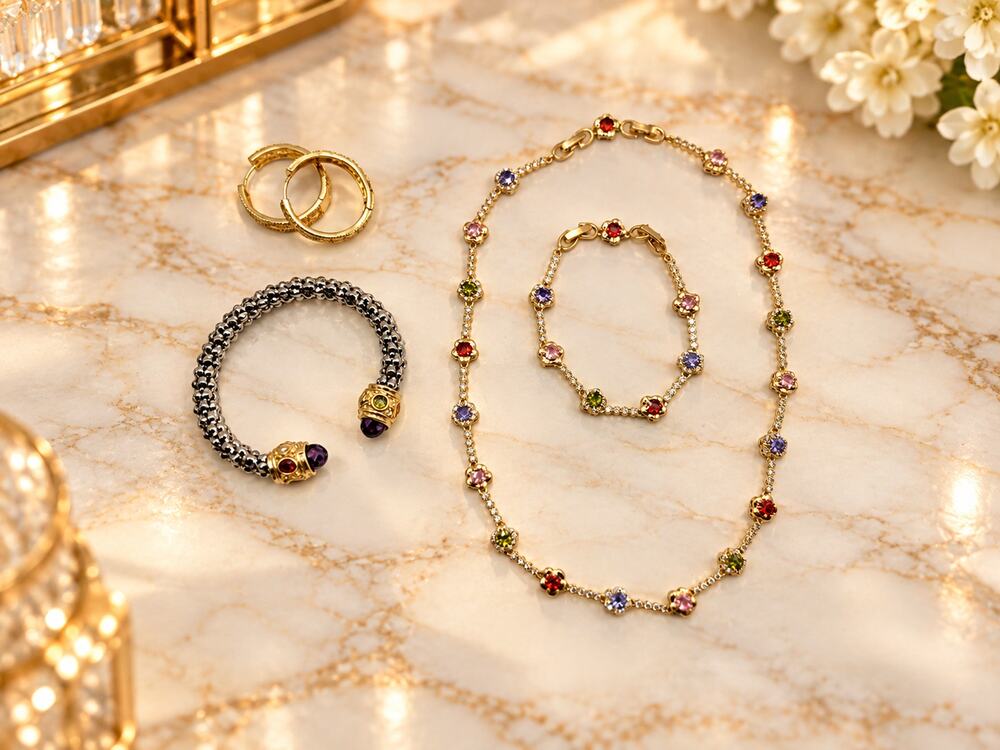 Jewelry Set Necklace 2 Bracelets Earrings Matching Set Adjustable New
